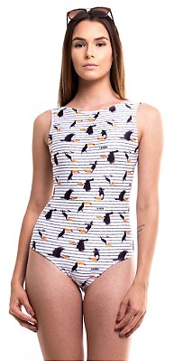 Body/Maiô Estampado Bojo Removível Proteção UV+ Toucan