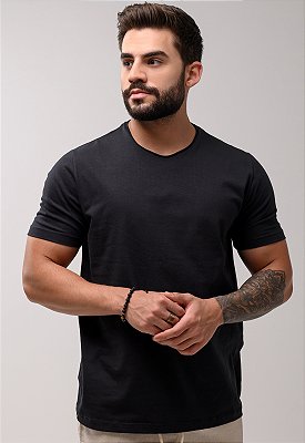 Camiseta Básica Corte A Fio 100% Algodão - Preto