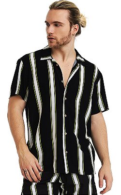 Camisa Masculina Estampada Manga Curta Viscose - Listrada Tricolor