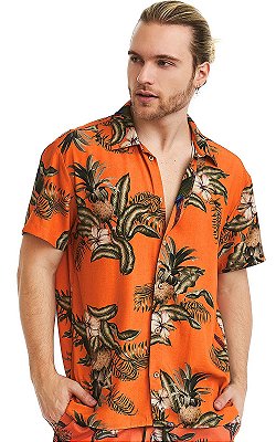 Camisa Masculina Estampada Manga Curta Viscose - Abacaxi Tropical