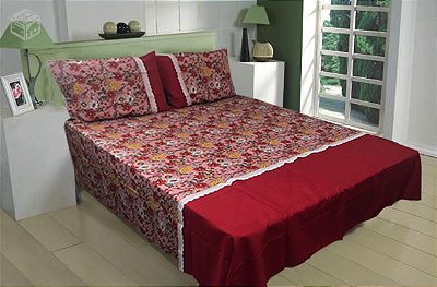 Lençol Casal Estampado em Oxford com Fronhas