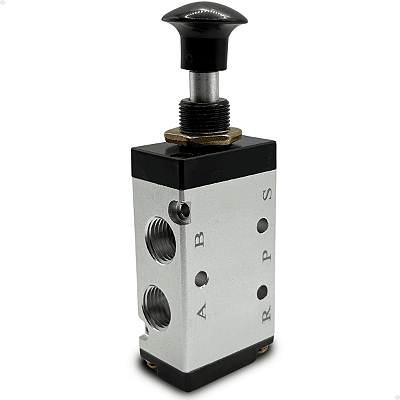 Válvula Botão 5/2 vias Rosca 1/4" BSP - Trava Posição