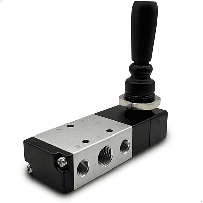 Válvula Alavanca Centro Fechado (CF) 5/3 vias Rosca 1/4" BSP - Retorno Mola