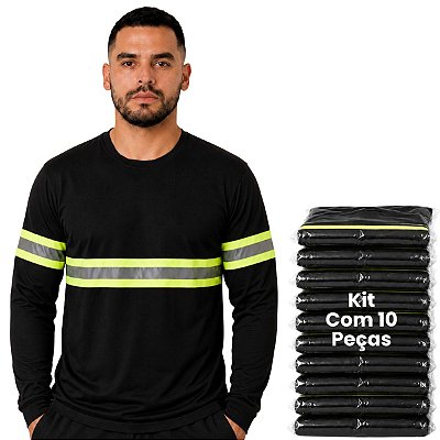 Kit 10 Camisetas Manga Longa Com Faixa Refletiva
