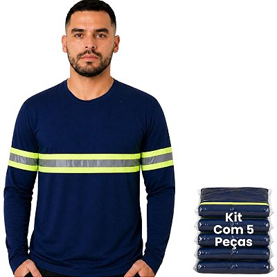Kit 5 Camisetas Manga Longa Com Faixa Refletiva