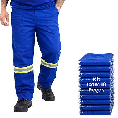 Kit 10 Calças Em Brim Com Faixa Refletiva