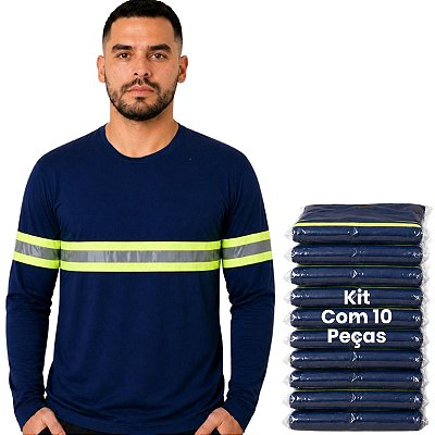 Kit 10 Camisetas Manga Longa Com Faixa Refletiva