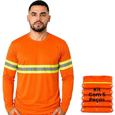 Kit 5 Camisetas Manga Longa Com Faixa Refletiva