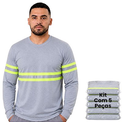 Kit 5 Camisetas Manga Longa Com Faixa Refletiva