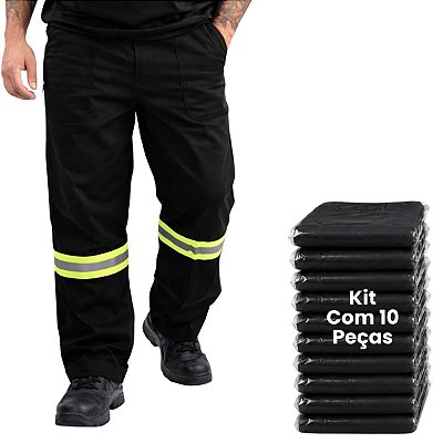 Kit 10 Calças Em Brim Com Faixa Refletiva