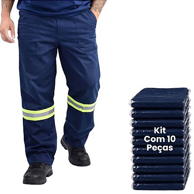 Kit 10 Calças Em Brim Com Faixa Refletiva