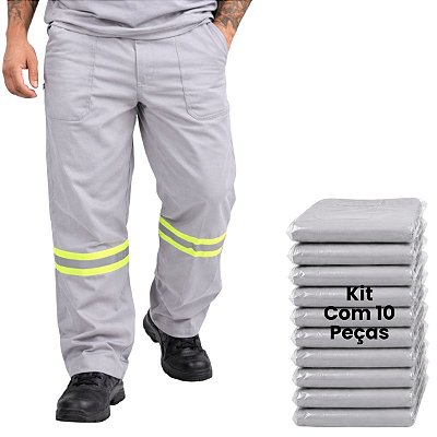 Kit 10 Calças Em Brim Com Faixa Refletiva