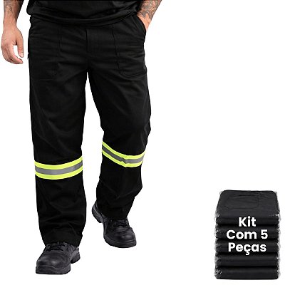 Kit 5 Calças Em Brim Com Faixa Refletiva