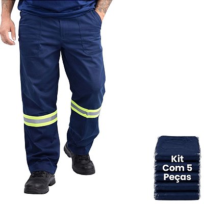 Kit 5 Calças Em Brim Com Faixa Refletiva