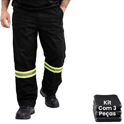Kit 3 Calças Em Brim Com Faixa Refletiva