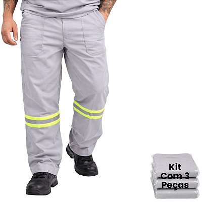 Kit 3 Calças Em Brim Com Faixa Refletiva