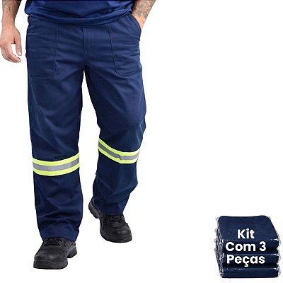 Kit 3 Calças Em Brim Com Faixa Refletiva