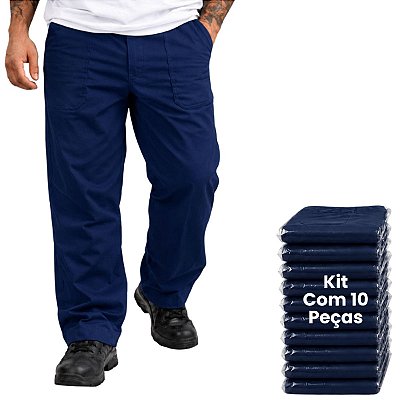 Kit 10 Calças De Brim Pesado Masculina Azul Marinho