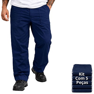 Kit 5 Calças De Brim Pesado Masculina Azul Marinho