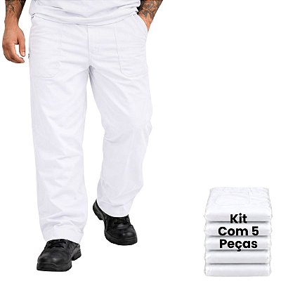 Kit 5 Calças De Brim Pesado Masculina Branca