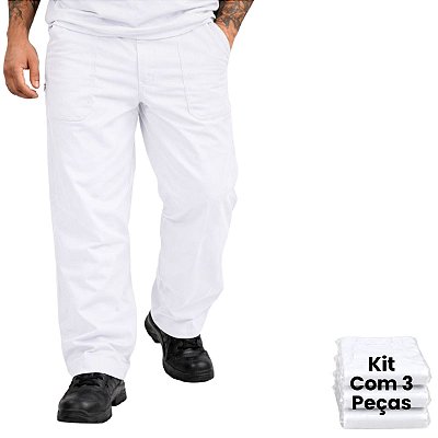 Kit 3 Calças De Brim Pesado Masculina Branca