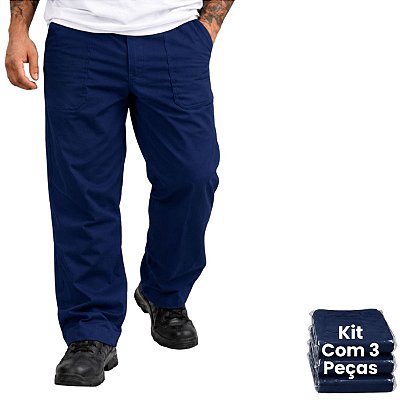 Kit 3 Calças De Brim Pesado Masculina Azul Marinho