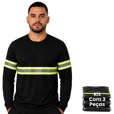 Kit 3 Camisetas Manga Longa Com Faixa Refletiva