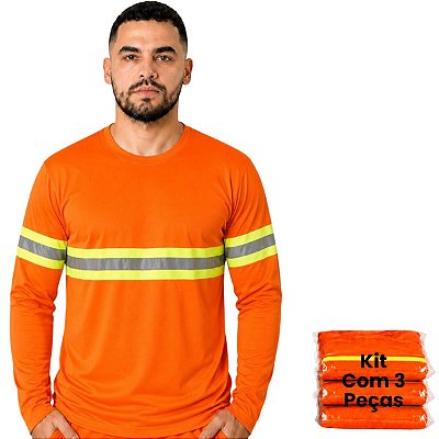 Kit 3 Camisetas Manga Longa Com Faixa Refletiva