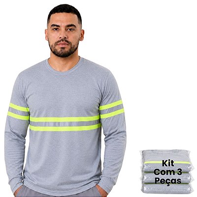 Kit 3 Camisetas Manga Longa Com Faixa Refletiva