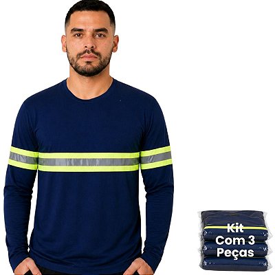 Kit 3 Camisetas Manga Longa Com Faixa Refletiva
