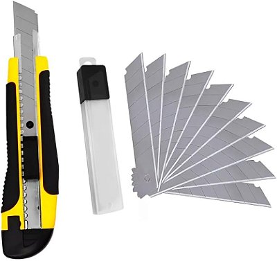 Kit Estilete Profissional 18mm Emborrachado e Ergonômico Com Trava Automática + 10 Lâminas Extras