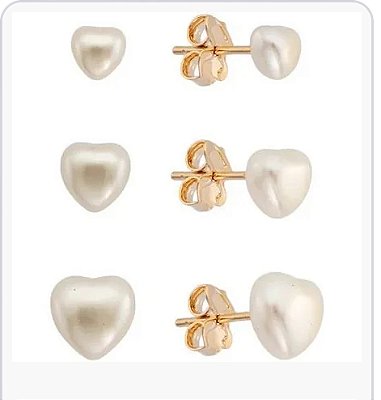 Brinco trio de pérola coração