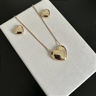 Conjunto de joias coração banho de ouro