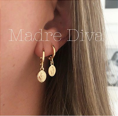 Brinco argola pingente nossa senhora