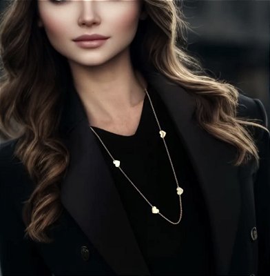 Colar semijoia banhado ouro longo com detalhes de coração