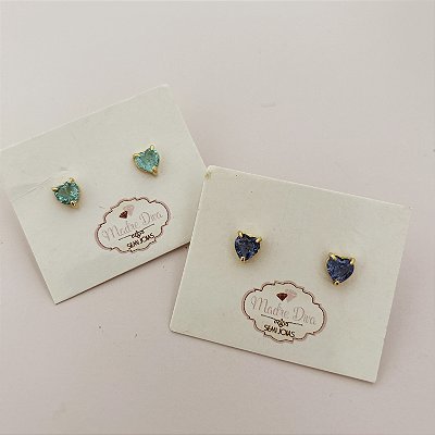 Brinco pequeno coração Zirconia colorido