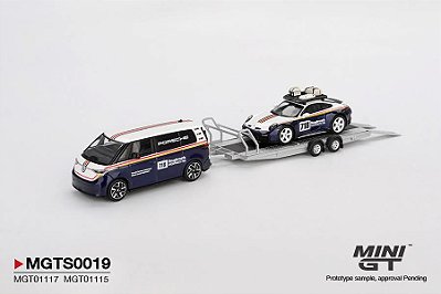 PRÉ VENDA - MINI GT - Set RoughRoad - VW ID Buzz + Porsche 911 Dakar + Trailer