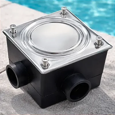 CAIXA DE PASSAGEM COM TAMPA DE INOX P/ PISCINA