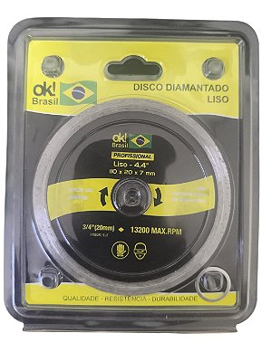 DISCO DIAMANTADO LISO PRO OK BRASIL 110x20x08 mm
