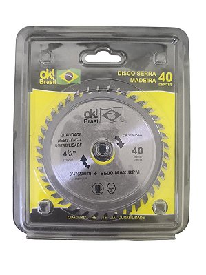 DISCO DE SERRA MADEIRA 4" 110mm 40 DENTES OK BRASIL