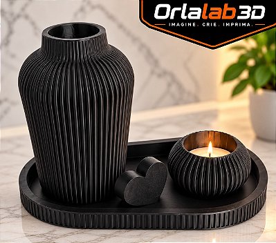 Conjunto de Decoração – Bandeja + Porta-Vela + Coração Decorativo