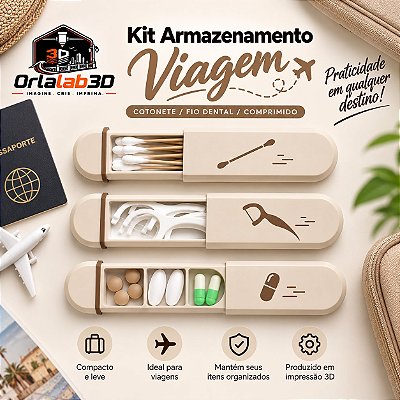 Kit Armazenamento para Viagem – Cotonete, Fio Dental e Comprimidos ✈️