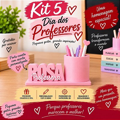 Kit 5 – Porta-Caneta Personalizado Dia dos Professores ❤️✏️