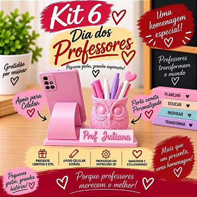 Kit 6 – Porta-Caneta com Suporte para Celular Personalizado 📱✏️❤️