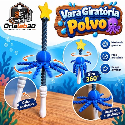 🐙 Vara Giratória Polvo Articulado – 30cm