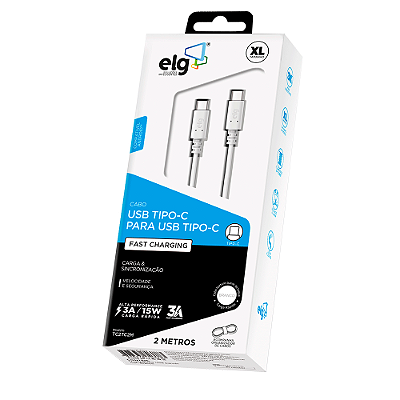 Cabo ELG USB Tipo C 2 Metros Para Recarga e Sincronização Branco