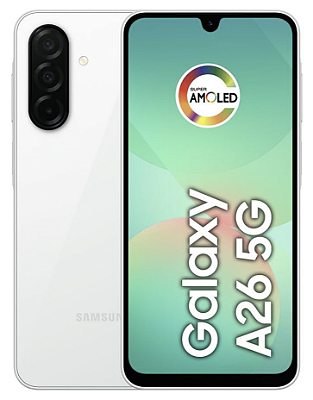 Samsung Celular Galaxy A26 5G 256GB, 8GB RAM, Câmera de 50MP, IP67, Tela Super AMOLED 6.7", NFC (Branco)