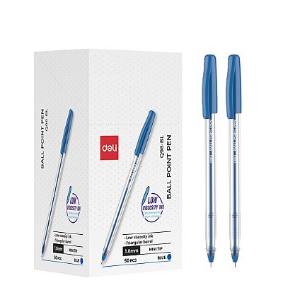 CANETA ESFEROGRAF TRANSP 1,0MM AZL - DELI