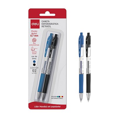 BLT CANETA ESFER RETRAT 0,7MM AZL/PTO JG C/2UN