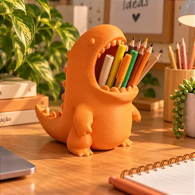 Porta Canetas Dinossauro Laranja